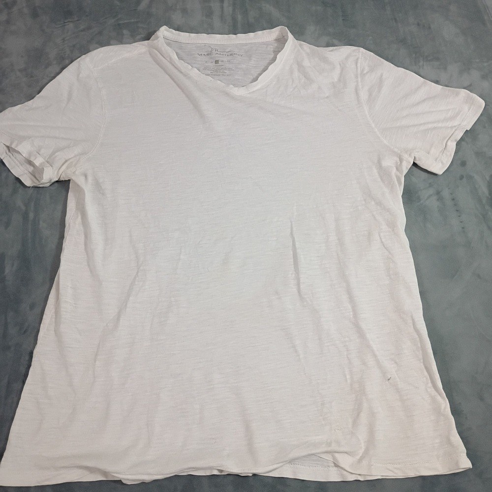 Marc Anthony Mens V-Neck T-Shirt Lived-in Thrashed White 100% Slub Jersey Large